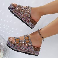 Plus Flip Flops Rhinestone Sandals Summer Soft Sole Belt Buckle Slippers