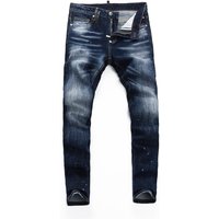 Retro Street Style Men's Skinny Jeans Blue Washed Trendy Slim Fit Slightly Stretchy Denim