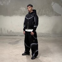 Futuristic Streetwear Zip-Up Hoodie Set With 3D Graphic – Unisex Oversized Pullover & Pants For Urban Fashion