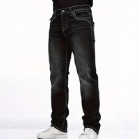  Stretch Denim Jeans – Slim Fit Straight Leg Pants Embroidery Details 