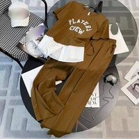 Fashion Sports Casual Two Piece Suit Summer Wide Leg Pants Short Sleeve Top Waist Cinched Outfit Spring Autumn