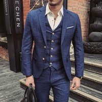 suit spring autumn two button three piece suit Korean style slim striped suit grooms wedding dress
