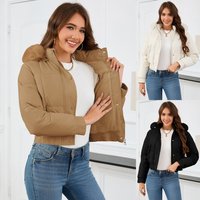 Clothing Slim Fit High Waist Short Puffer Jacket Fleece Lining Warm Winter Coat Casual Outfits 
