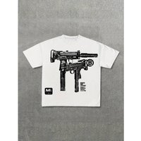 Military Graphic Print T Shirt – MAC 10 Inspired Streetwear Tee Urban Combat Style Cotton Top