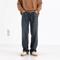 Men's Clothing Basic Washed Retro Fleece Lined Straight Leg Washed Straight Leg Jeans Retro Korean Style Loose Fit Casual Denim Pants For Teen Boys