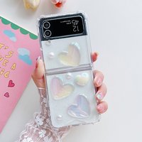 Samsung Flip 3 4 5 3D Laser Love Heart Phone Case Galaxy Z Flip3 ZFlip4 Soft Shockproof Back Cover