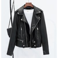  Slim Fit PU Leather Jacket – Short Biker Style Lapel Collar 