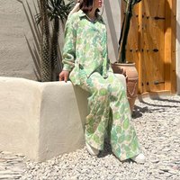 clothing spring summer temperament printed long sleeved shirt straight trousers suit