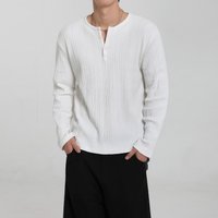  Casual Long Sleeve Henley T Shirt Soft Cotton Blend Relaxed Fit Minimalist Style Autumn & Spring