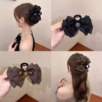 Spring bow updo hair clip female bright silk hair clip back head hairpin mesh cloud bubble shark clip