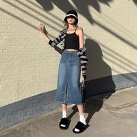 Clothing Denim Skirt Spring High Waist Hip Skirt Retro Straight Loose Line Mid Length Skirt