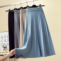 High Waist Knit Pleated Midi Skirt Line Winter Skirt Stretch Fabric