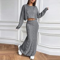 Women's Knit Dress & Sweater Set – Stylish Cable-Knit Long Dress With Round Neck Pullover, Casual Two-Piece Outfit