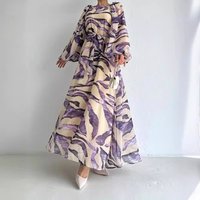 Clothing Chiffon Print Long Fashionable Elegant Belted Dress