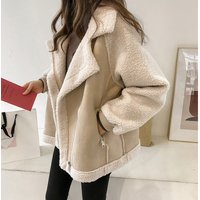 Women's Clothing Women's chic loose fur one-piece suede jacket women's short lamb velvet motorcycle jacket