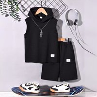Kid's Clothing Boys' New Hooded Two-piece Suit Street Sleeveless Tops Comfortable Shorts Suit