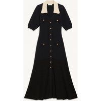 Clothing Autumn Lapel Lace Short Sleeve Slim Gold Button Long Knitted Dress Female Temperament