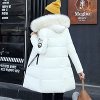 Women's Cotton Padded Jacket 2025 Medium Long Slim Fit Thickened Large Size with Fur Collar Trendy Outerwear