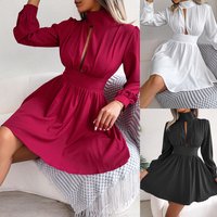 clothing Ins style real shot autumn winter sexy hollow waist big swing dress independent station clothing