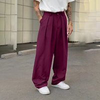Men's Premium Pleated Trousers – Relaxed Fit Mid-Rise Straight Leg Pants (Black/Maroon/Cream/Grey, S-3XL )