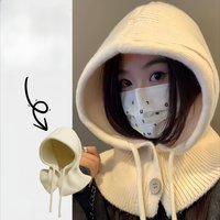 Korean hat scarf integrated autumn winter warm ear protection wool hat scarf integrated shawl knitted hat