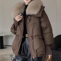 Clothing 2024 Winter Down Cotton Jacket Short Style Style Loose Cotton Cotton Jacket Large Fur Collar Thickened Cotton Jacket