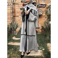 2024 Simple Elegant Turkey Black Embroidered Abaya Kaftan Muslim Dresses Women Long Kimono Dress Robe Dubai Middle East Fashion