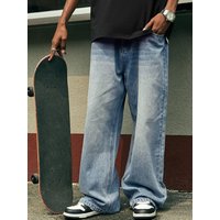 Baggy Jeans Vintage Plain Pants Casual Wide Leg Loose Fit Denim Hip Hop Jean
