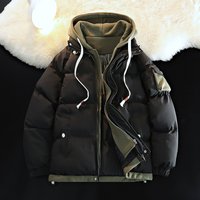 Hooded Workwear Casual Cotton Padded Jacket Autumn Winter Trendy Solid Faux Two Piece Loose Coat
