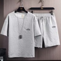 Heavyweight Jacquard Short Sleeved Suit Casual Sports Two Piece Suit
