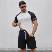 Short Sleeved T-Shirt And Shorts Two-Piece Set, Elastic Color Men’s Raglan Sleeve Set