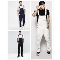 Men's Clothing new denim white bib pants slim fit slim men's long pants station new bib pants men's