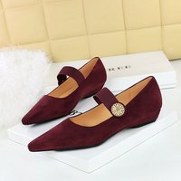 Low-heeled wedges with suede shallow-cut metal trim elasticated one-line shoes for women