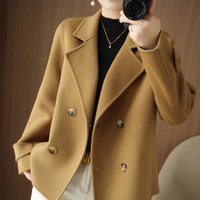 Women’s Short Wool Blend Blazer – Oversized Lapel Coat For Petite & Plus Size, Trendy Double-Breasted Fall Jacket