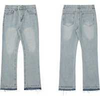 Men's Clothing Blue Tassel Jeans Vintage Washed Distressed Trousers
