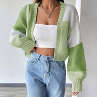 Colorblock Striped Knit Cardigan Sweater Casual Retro Long Sleeve Open Front Coat