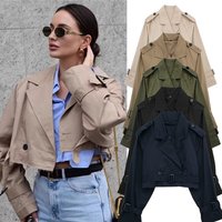 Short Trench Coat – Slim Fit Casual Blazer Jacket Belt Double Breasted 