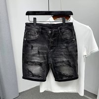 Clothing Ripped Washed Denim Shorts Summer High Waist Loose Slim Wide Leg Mid Length Pants
