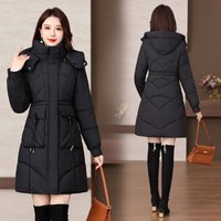  Winter Long Coat Horn Buttons Thickened Cotton Padded Jacket Middle Aged Elegant Warm Outerwear