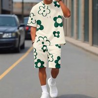 American Fashion Trendy Beach 3D Digital Heat Transfer Printed T Shirt Set American Style