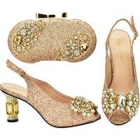 Frosted parquet diamond all one round head fish mouth casual high heeled fashion sandals clutch set