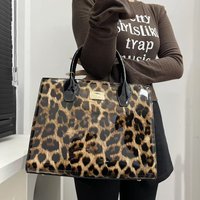 2025 Spring And Summer New Ladies Fashion Personality Leopard Print Handbag, Large Capacity Shiny Patent Leather Handbag