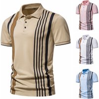 Summer British Style Men's Polo Shirt Striped Print plus Size Turn down Collar Short Sleeved Top Wholesale Export Available