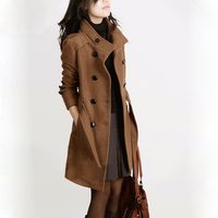 Women's slim long double-sided woolen coat trench coat