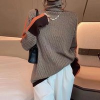 Loose Lazy Pile Pile Collar Cashmere Bottom Shirt Autumn Winter Thousand Bird Check Turtleneck Sweater