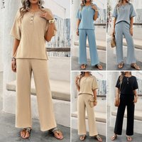 Clothing Spring Summer Temperament Leisure Solid Knitted Short Sleeved Trousers Suit