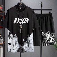 Casual Sports Suit Loose Large Ice Silk Short Sleeved T Shirt Shorts Complete Set Trendy Two Piece Suits