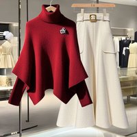 Women's Clothing Elegant Winter Two-Piece Set – Mock Layered Top & Midi Skirt (Chenille Fabric, S-3XL)
