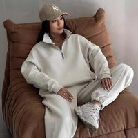 cross border European American style casual fashion stitching thickened long sleeved sweatshirt trousers suit