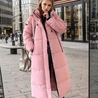 Clothing Down Cotton Padded Coat Over Knee Coat Winter Hooded Thickened Mid Length Bread Coat Cotton Padded Jacket Trendy